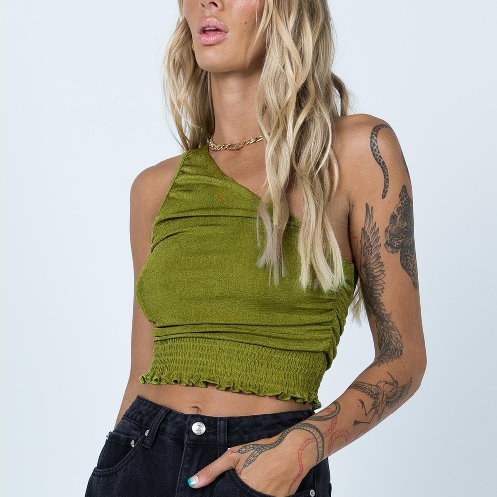NEW Princess Polly Olive Green One-Shoulder Top